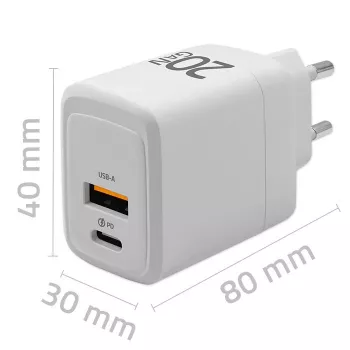GaN įkroviklis QOLTEC 51823 20W USB maitinimo adapteris, 5V/20V išvestis