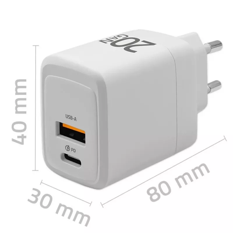 GaN įkroviklis QOLTEC 51823 20W USB maitinimo adapteris, 5V/20V išvestis