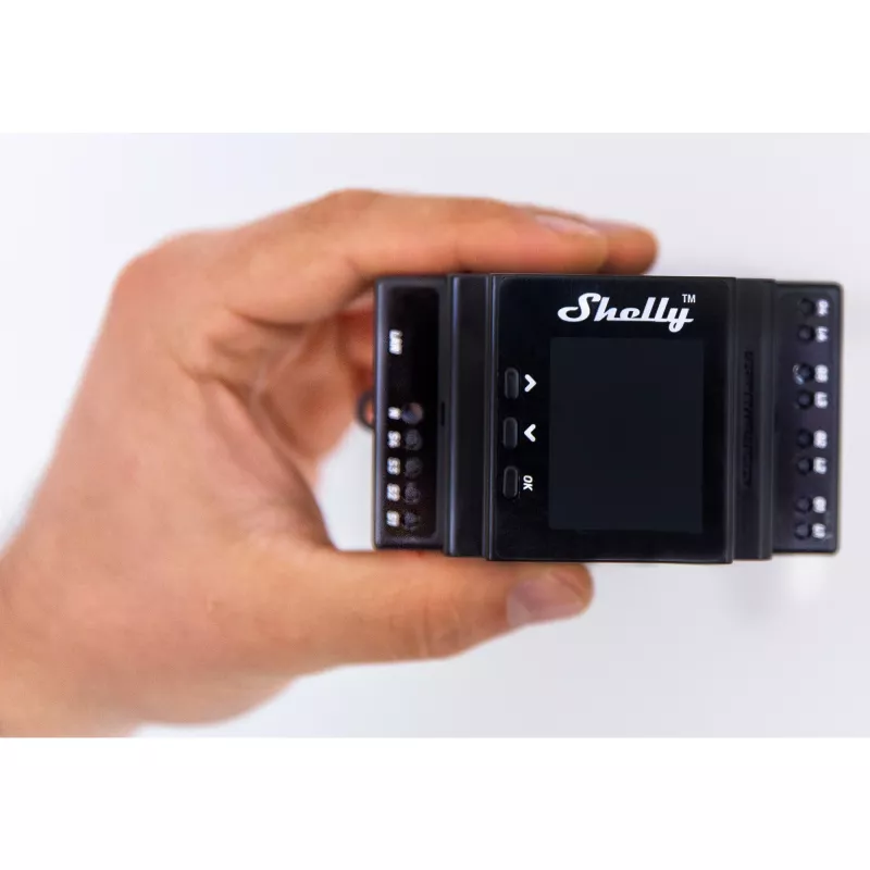 DIN bėgelio relės modulis Shelly 4 kanalų Pro 4PM Wi‑Fi, 4 kanalai, AC 110–240 V, galios ir energijos matavimas, DIN montavimas