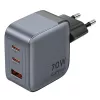Vention GaN įkroviklis FEXH0-EU 70W — 2x USB-C + 1x USB-A, PD 70W, 100–240V