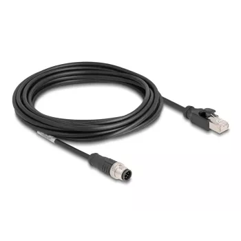 Tinklo kabelis DeLOCK M12 kabelis A koduotas 8 kontaktų kištukas į RJ45 kištuką Cat5e 5 m juodas