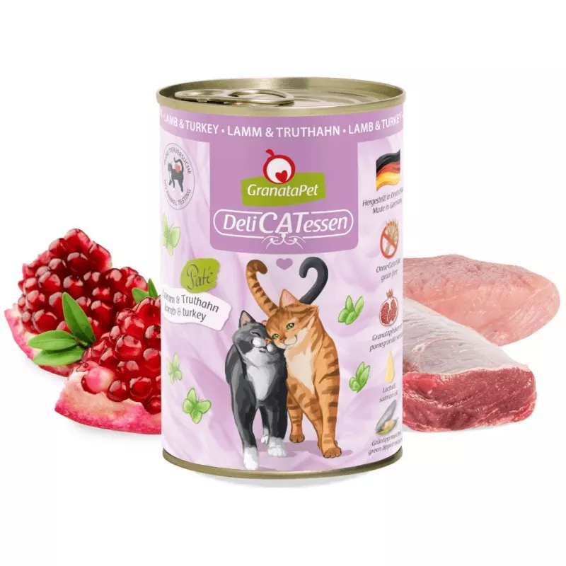 Šlapias kačių maistas Fox4Pets GRANATAPET DeliCATessen ėrienos ir kalakutienos paštetas 400 g, be grūdų, suaugusioms, hipoalerginis