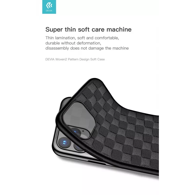 Minkštas dėklas Devia Woven2, skirtas iPhone 11 Pro Max — raudonos raštuotos tekstilės apdaila