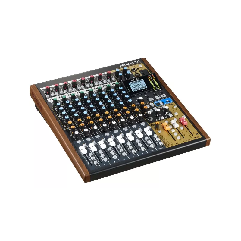 Mikseris Tascam Model 12 — 12 kanalų analoginis/skaitmeninis mikseris, 24 bitų, 48 kHz, USB-C, SD kortelė, Bluetooth 5.0
