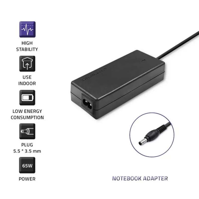 Qoltec 50015.60W maitinimo adapteris, skirtas Samsung | 60W | 19V | 3,15A | 5,5*3,5+centrinis kaištis | +maitinimo laidas