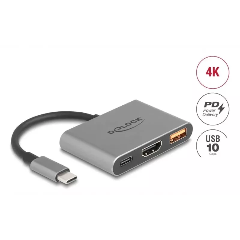 DeLOCK 61071 vaizdo kabelio adapteris 0,1 m USB Type-C USB Type-C USB Type-A HDMI pilkas