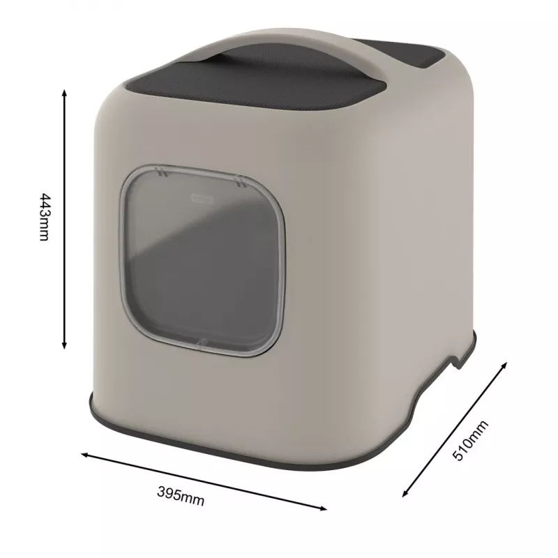 Uždengtas kačių tualetas Rotho BIALA smėlio spalvos 395×510×443 mm, plastikinis su kastuvėliu