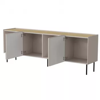 Komoda Cama Meble FELLINI 2000×400×700 mm, kašmyro apdaila, alyvuoto ąžuolo viršus