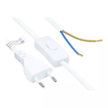 Euro-Netzkabel Euro-Stecker Typ C (gerade) an abisolierte Enden, mit Schalter, weiß, 0,75 mm², 1,5 m, Good Connections® (P0386-W015)