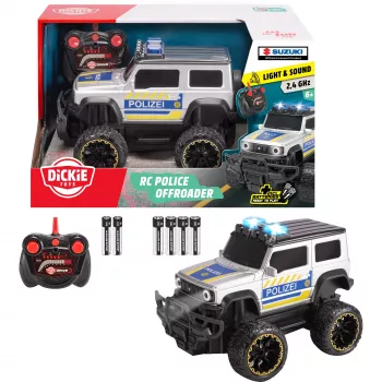 Lietas RC Suzuki Jimny policijos 1:24 mastelio Simba‑Dickie, radijo bangomis valdomas modelis, 1:24