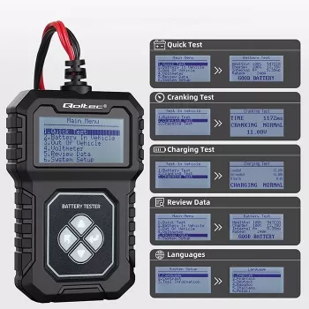 Qoltec skaitmeninis akumuliatorių testeris su LCD | Lenkiškas meniu | 12V | AGM | GEL | STD | 30-220AH