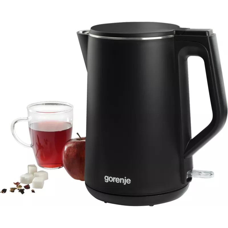 Elektrinis virdulys Gorenje K15DWBK — 1,5 l, 2200 W, juodas, mygtukų valdymas, 360° pagrindas