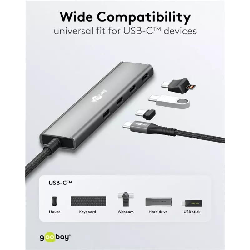 Goobay plonas 4 prievadų USB šakotuvas USB-C į 5 Gbit/s - - kištukas> 4x - lizdas (76564)
