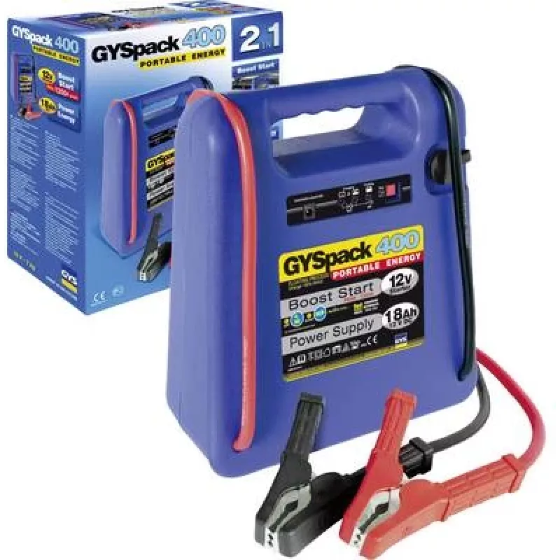 Paleidimo įrenginys GYS PACK 400 12V 480A — nešiojamas 12 V akumuliatoriaus paleidimo įrenginys, 480 A didžiausia srovė