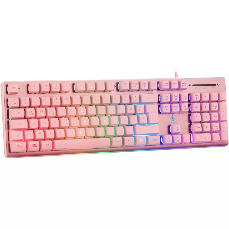 Deltaco GAM-021-RGB-P-DE - pilno dydžio (100%) - USB - membraniniai klavišai - QWERTZ - Rožinė