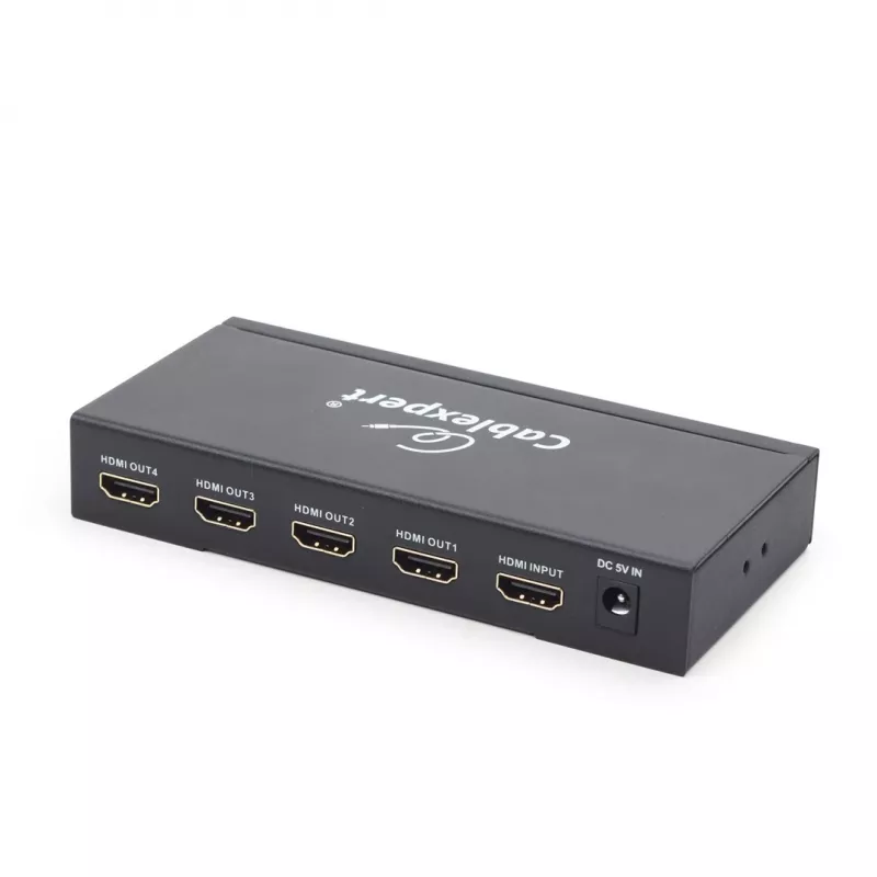 HDMI vaizdo skirstytuvas GEMBIRD DSP-4PH4-02 — 4 HDMI išėjimai, HDMI 1.4, 225 MHz, plieninis korpusas, 146×73×24 mm