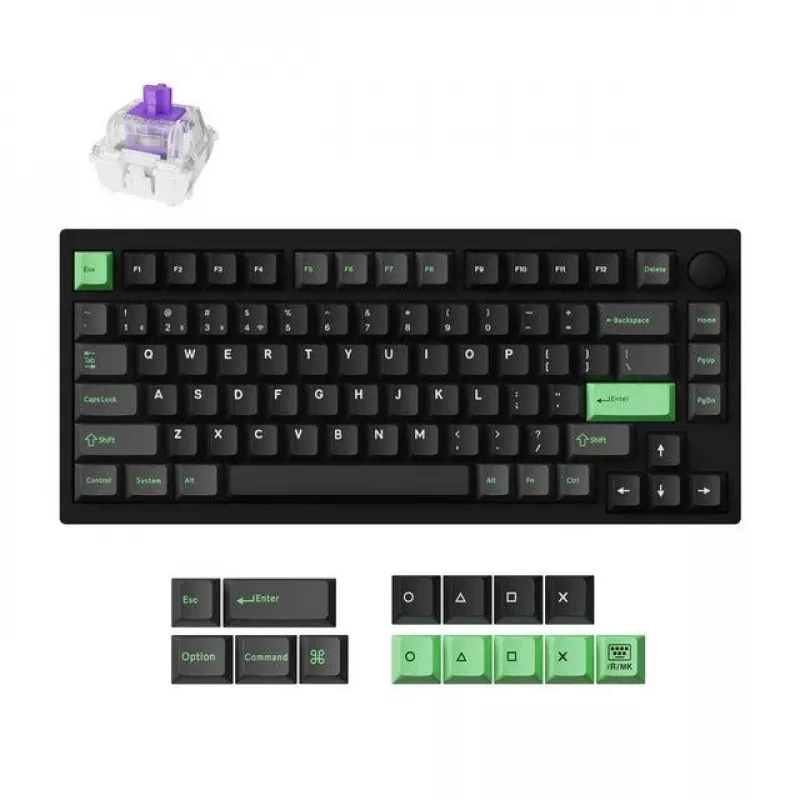 Mechaninė klaviatūra Keychron P1 H-M1Z 75% laidinė ir belaidė USB, RF, Bluetooth 5.2, RGB apšvietimas, juoda, baterija iki 100 val., USB-C