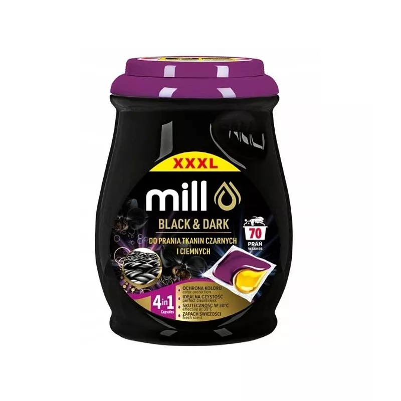 MILL PROFESSIONAL 2 kamerų kapsulės juodiems ir tamsiems skalbiniams 70 vnt.