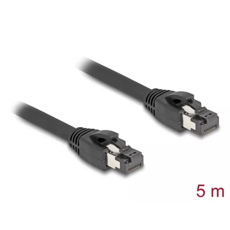 Delock - tinklo kabelis - RJ-45 (M) į RJ-45 (M) - 5,0 m - 7,5 mm - S/FTP - CAT 8,1 - be halogenų, užsifiksuojantis, iki 40 Gbps duomenų perdavimo sparta - juodas (80236)