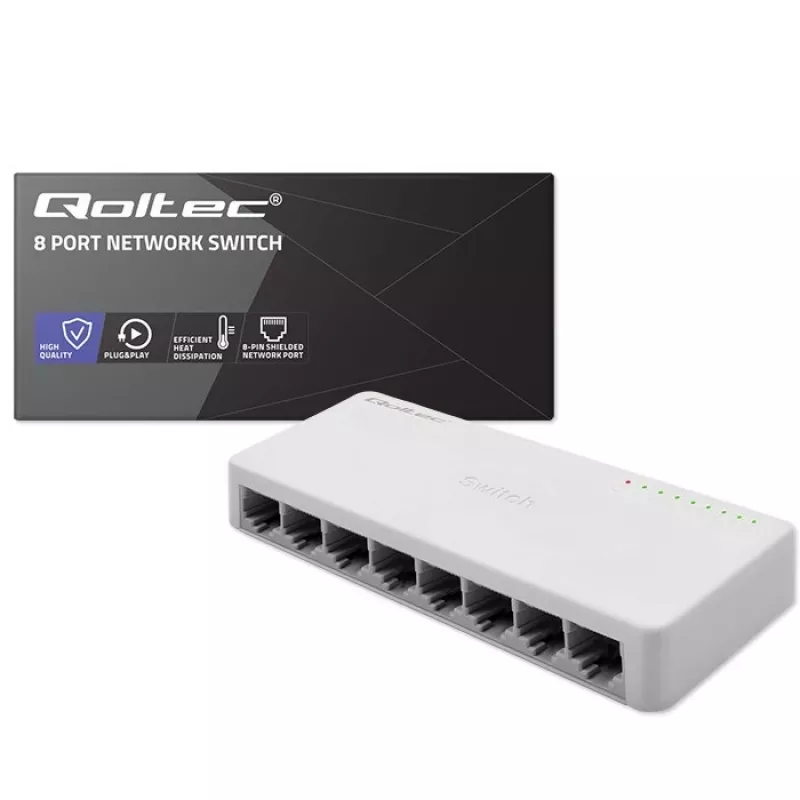 Qoltec tinklo jungiklis 8xRJ45 prievadų 1000Mbps LAN