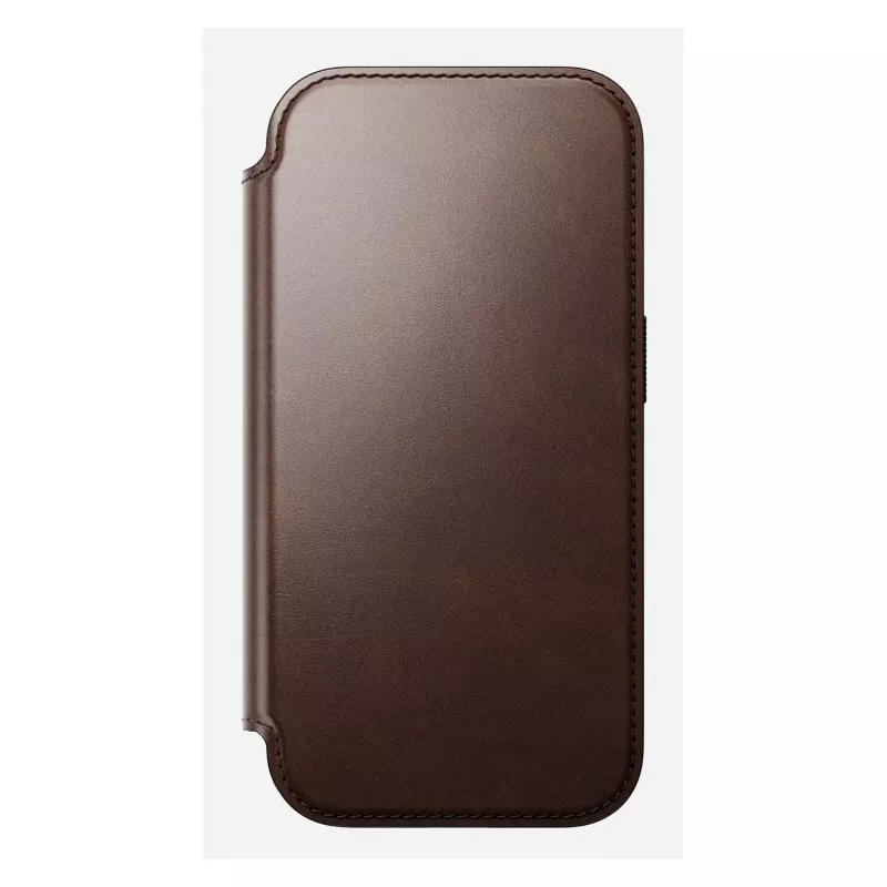 Mobiliojo telefono dėklas Nomad Modern Leather Folio, skirtas iPhone 17 Pro, oda/aliuminis, 16 cm (6,3 colio) rudas, 4 kortelių skyreliai