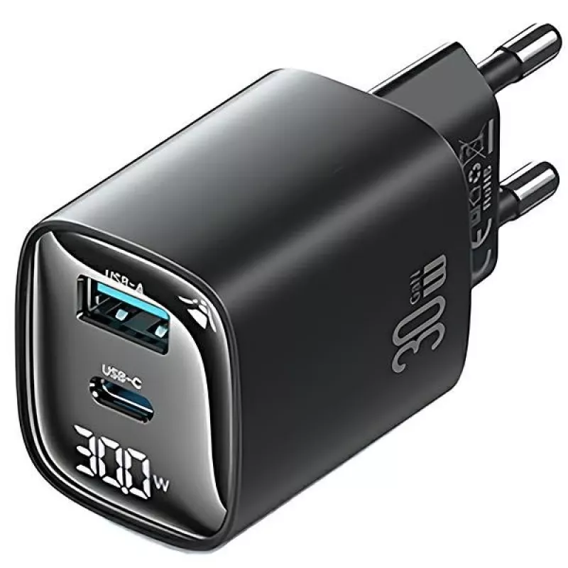 usams CC229 30W GaN USB-C ir USB LED kompaktinis kelioninis įkroviklis