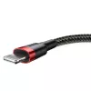 “Baseus Cafule” USB-A – “Lightning” laidas, 2,4 A, QC 3.0, 1 m — juoda/raudona