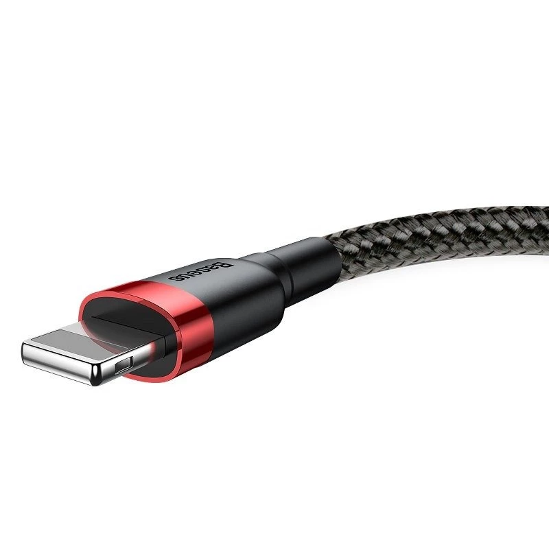 “Baseus Cafule” USB-A – “Lightning” laidas, 2,4 A, QC 3.0, 1 m — juoda/raudona