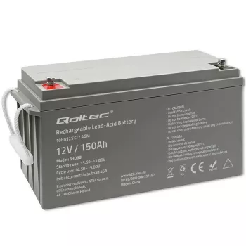 Qoltec 53068 AGM akumuliatorius | 12V | 150Ah | maks. 2250A