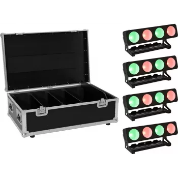 LED šviestuvų rinkinys EUROLITE PMB-4 COB QCL 30W 4x – kompaktiškas scenos / nešiojamas apšvietimo modulis