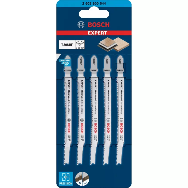 Bosch EXPERT 'HARDWOOD 2-SIDE CLEAN' T308 BF siaurapjūklio peiliukas, bimetalinis, 5 vnt.