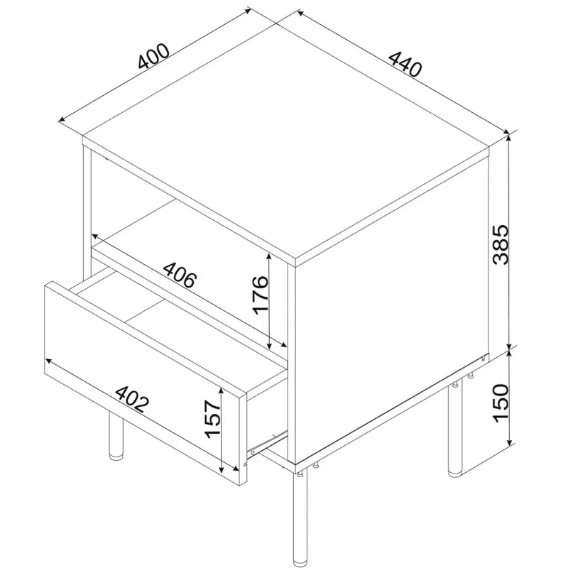 Naktinių stalelių rinkinys 2 vnt. cama meble TRESSE 44×40×53 cm, kašmyro matinis, 1 stalčius, 16 mm rėmas
