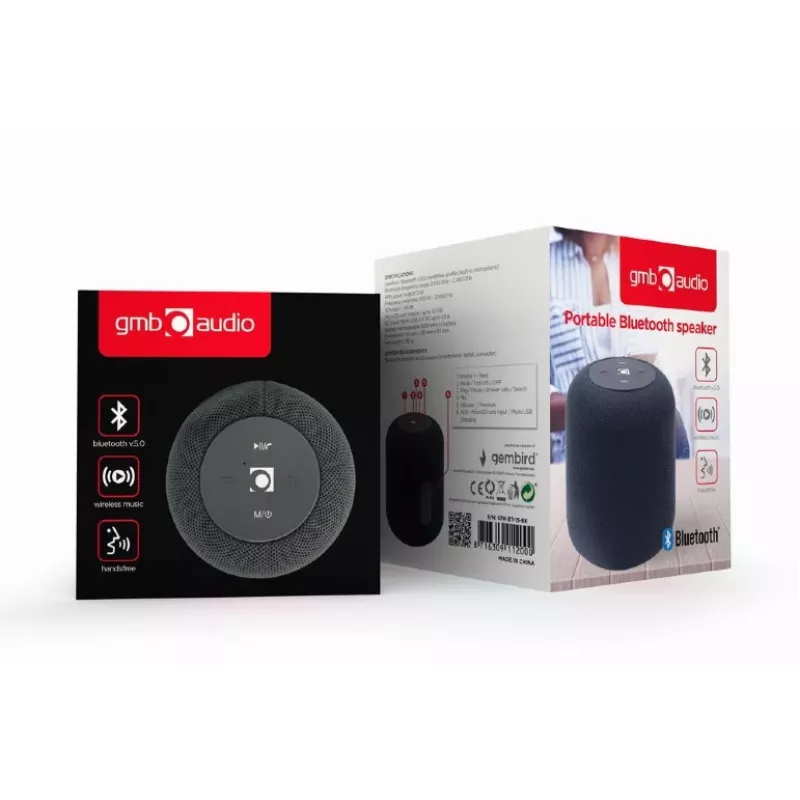 Mono nešiojamas garsiakalbis Gembird SPK-BT-15-BK — 5 W RMS, Bluetooth, MicroSD, 1200 mAh, juoda