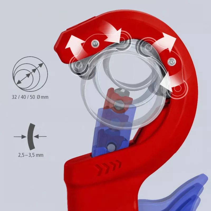 Vamzdžių pjaustytuvas Knipex DPT50 90 23 02 BK — pjovimo galia 50 mm, modelis 90 23 02 BK