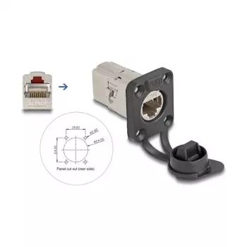 DeLOCK 67061 D tipo RJ45 Cat.6A STP įmontuotas sujungiklis su apsauginiu dangteliu, IP66