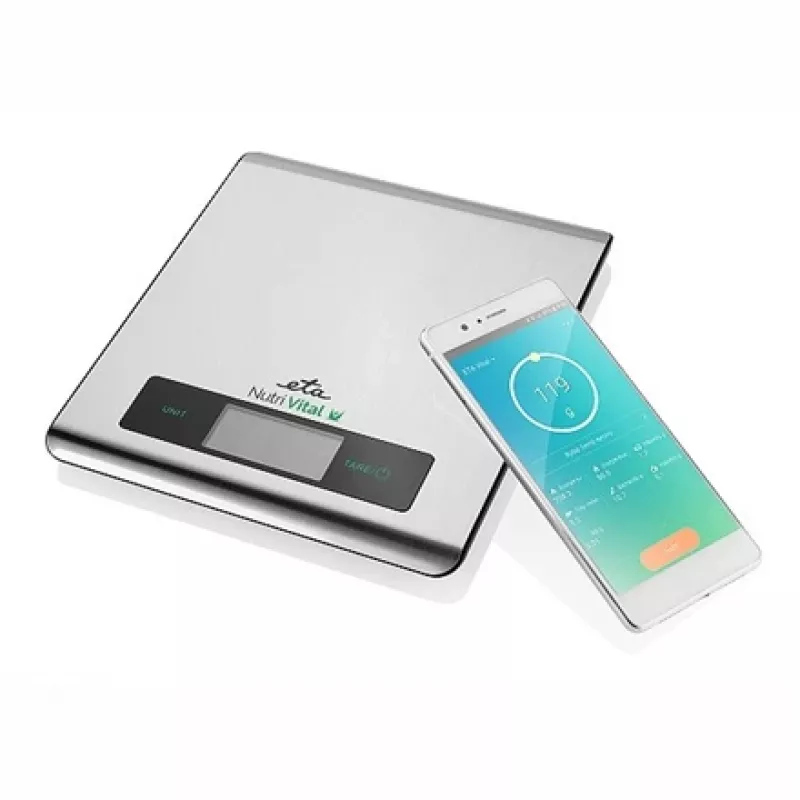Elektroninė virtuvinė svarstyklė ETA Nutri Vital Metallic Rectangle — 5 kg talpa, 1 g tikslumas, LCD
