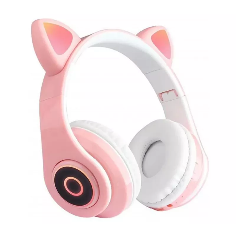 Laidinės ausinės Extralink Kids Headphones Pro rožinės su katės ausų dizainu — vaikiškas ant ausies dedamas ausines