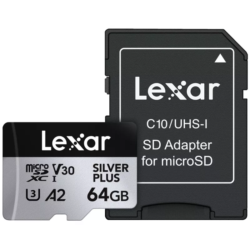 MicroSD kortelė Lexar 64GB UHS-I Class 3 Sidabrinė PLUS