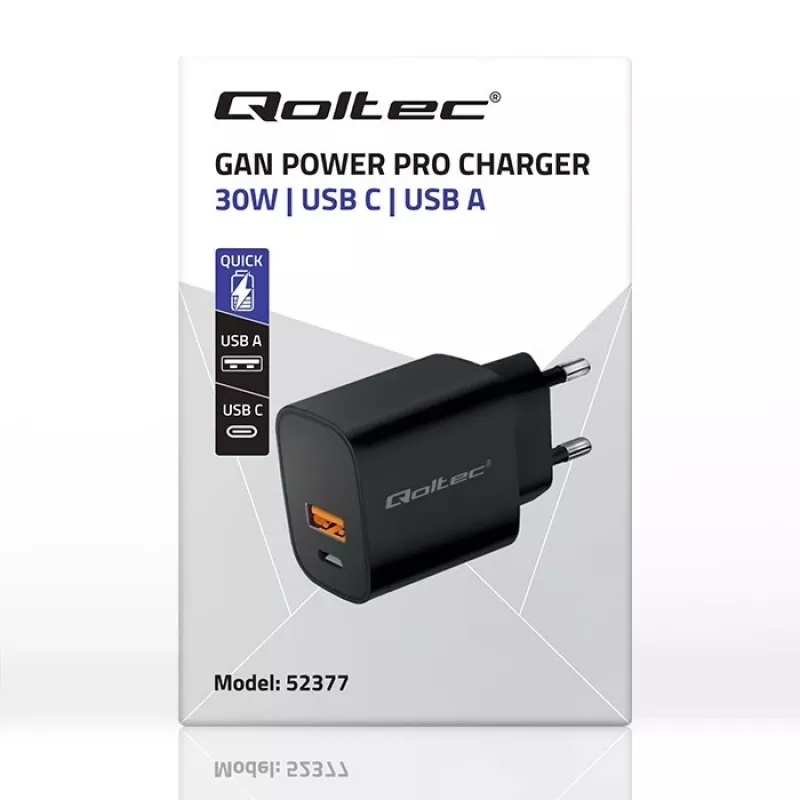 Maitinimo adapteris QOLTEC 52377 GaN 30 W išvestis 5–20 V nešiojamiems įrenginiams
