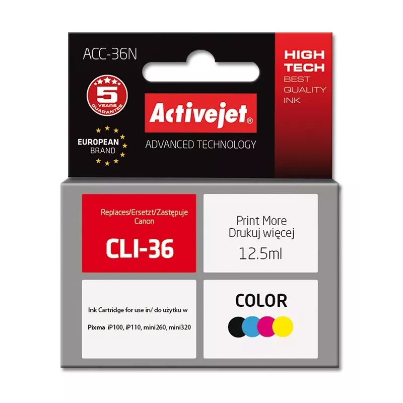 Activejet ACC-36N rašalo kasetė (Canon CLI-36 pakaitalas; Supreme; 12.5 ml; spalvota)
