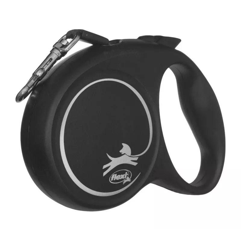 Ištraukiamas šuns pavadėlis Flexi Juoda Design M, juostinis pavadėlis, 5 m, vidutinėms veislėms (10–25 kg), maks. apkrova 20 kg