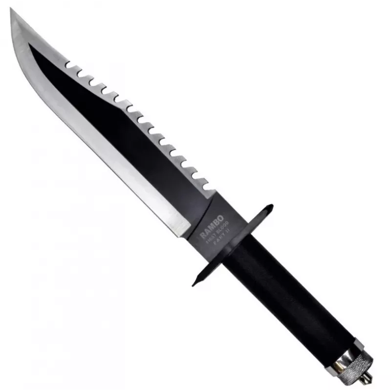 Fiksuotas išgyvenimo peilis cinema classic CC-H2 — 400 mm bendras ilgis, 250 mm plieninė geležtė, lygi ir dantyta, juoda rankena, su odinėmis makštimis