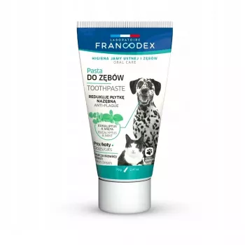 Dantų pasta FRANCODEX šunims ir katėms 70 g — dantų akmenų prevencija, tūbelė