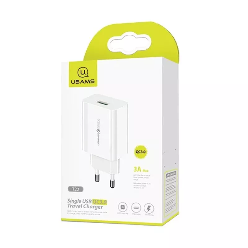 Kroviklis usams T22 18W QC 3.0 su USB-C kabeliu — 18W greitasis kroviklis, Quick Charge 3.0