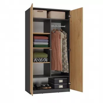 Top e shop SD-90 ANT/ART KPL spinta — 2 durų miegamojo spinta, 7 lentynos, 900×500×1800 mm