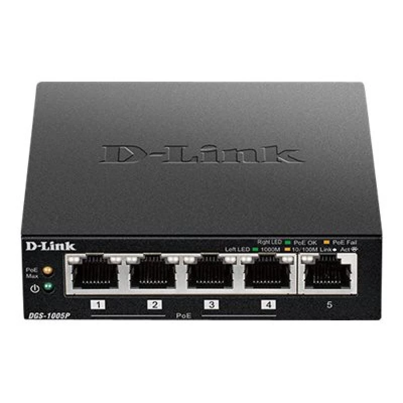 D-Link DGS-1005P/E tinklo jungiklis Nevaldomas Gigabit Ethernet (10/100/1000) Power over Ethernet (PoE) Juoda