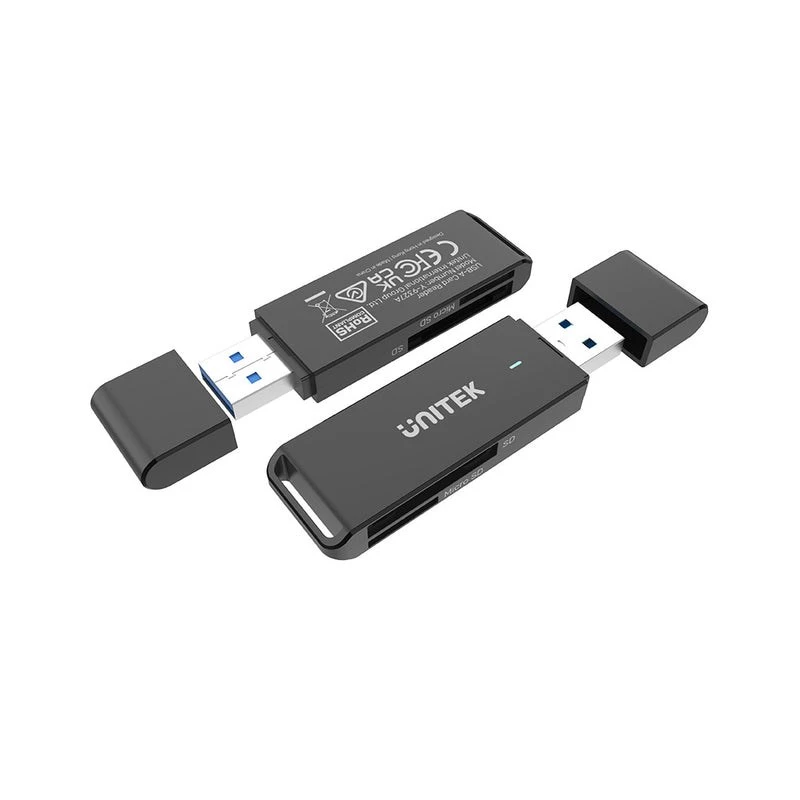 Kortelių skaitytuvas Unitek Y-9327A USB 3.2 Gen 1 Type-A — MicroSD/SD, 2 lizdai, 5000 Mbit/s, juodas