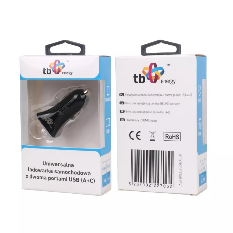 Universalus automobilinis įkroviklis USB a+c Qc Tb ASTBXLU2USBACQC