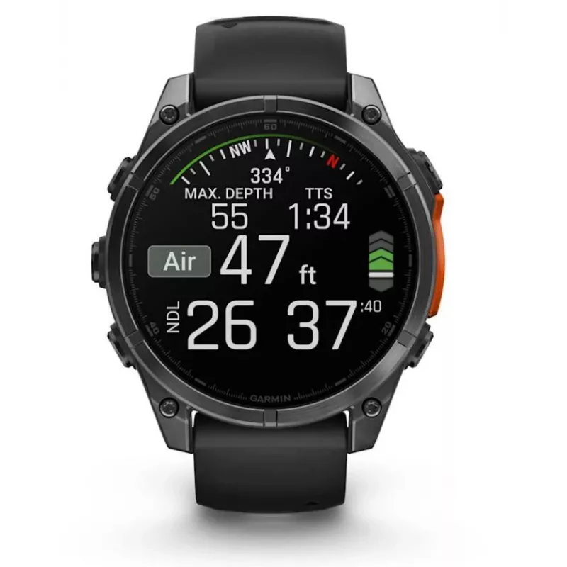 Garmin Fenix 8 3,56 cm (1,4) AMOLED 47 mm Skaitmeninis 454 x 454 pikseliai Liečiamas ekranas Juodas Wi-Fi GPS (palydovas)