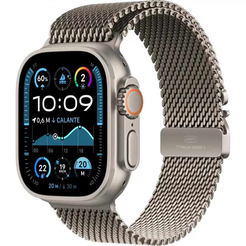 APPLE Watch Ultra 2 GPS + Cellular 49mm natūralaus titano korpusas su natūralaus titano „Milanese Loop“ apyranke - L